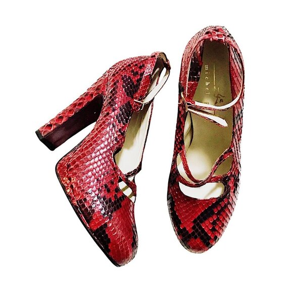 Never Worn Vintage Michel Perry snake skin platform‎ heel, Red, Size 37EU - Picture 1 of 10